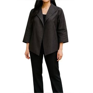 Eileen Fisher Ottoman Blazer Black Textured Cotton Blend Jacket Women Size M
